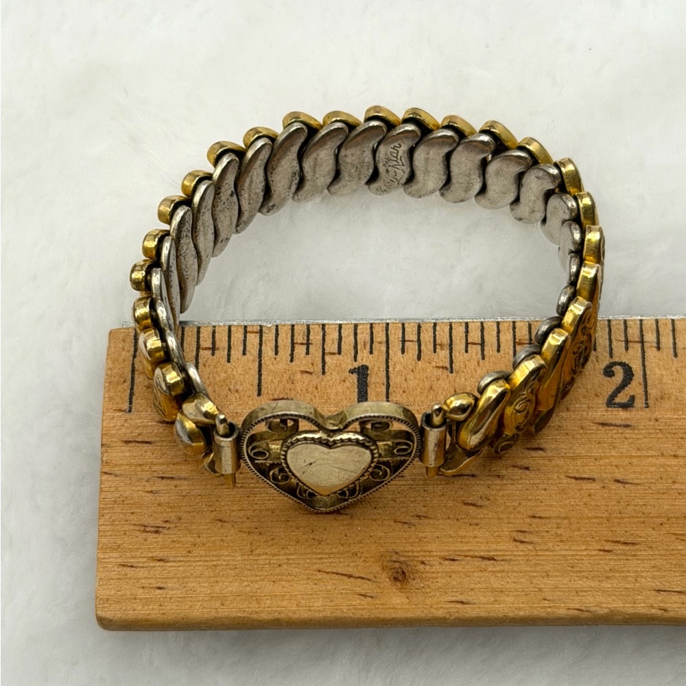 WWII Gold Tone Sweetheart Filigree Heart Expansion Bracelet XS 4.5” by Co-Star - Picture 12 of 16